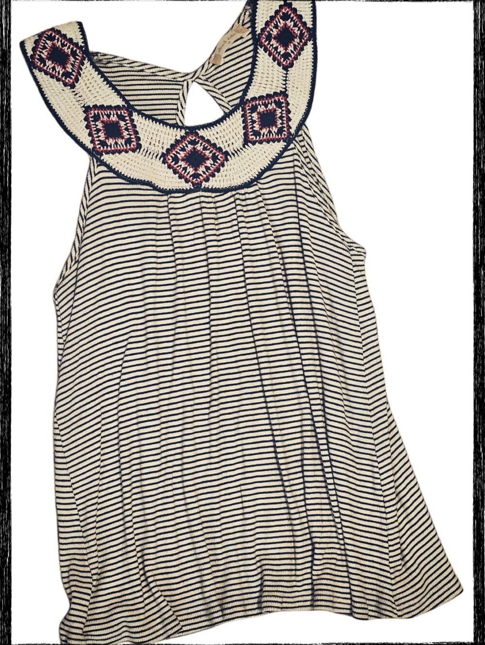 Altar'd State Striped Crochet Collar Halter Swing Tank Top Medium EUC
